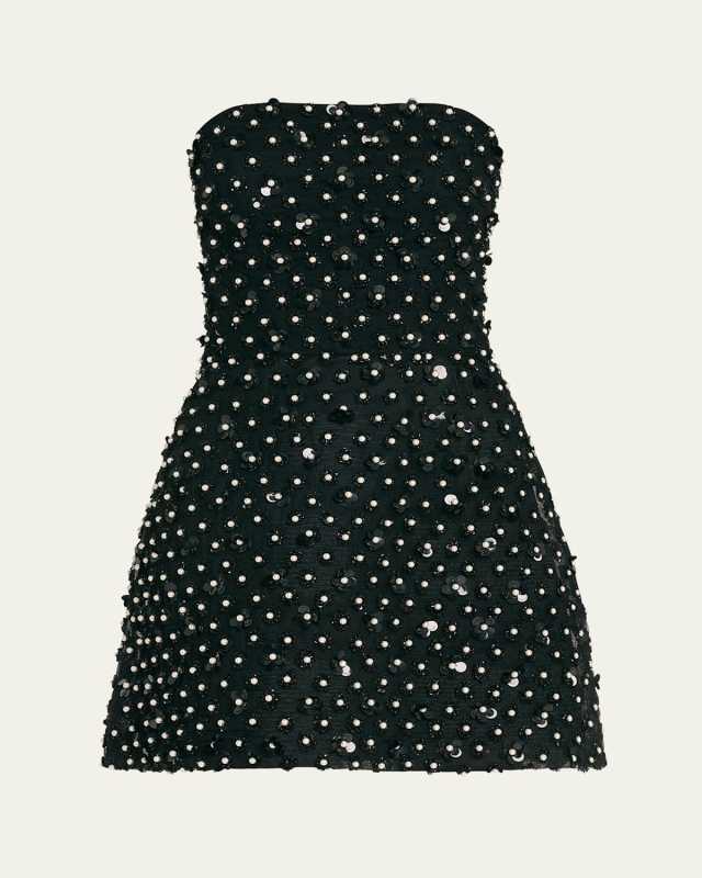 Sequined Pearly Strapless Structured Mini Dress